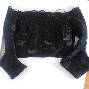 Off the shoulder, long sleeve, lace, crop top.